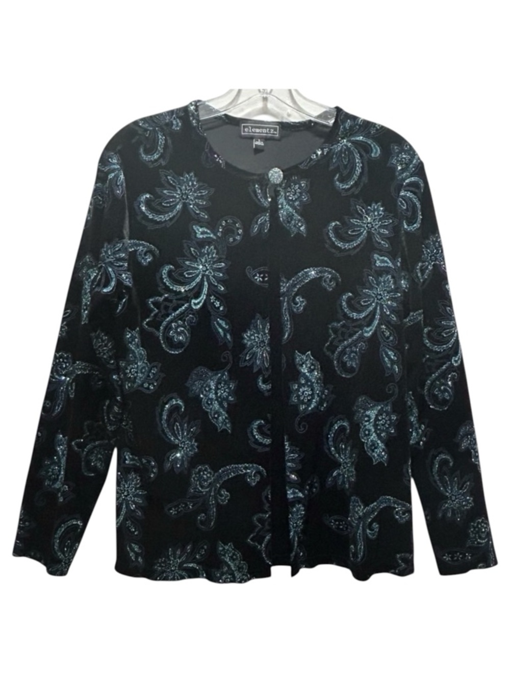NWT Black Velvet Cardigan w/ Blue Sparkle Design, Attached Tank - Large